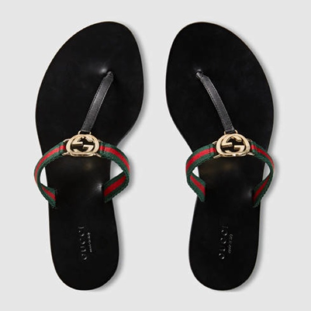 GUCCI Women's Black Gg Thong Nylon Web Sandal 35.5